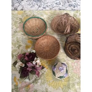Assortment Of Small Wicker Baskets & Mini Flower Arrangements